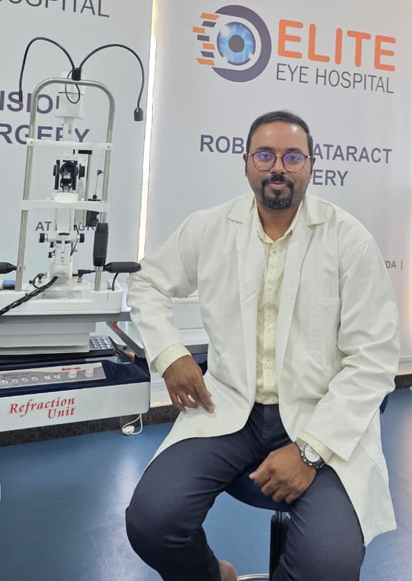 Eye specialist consulting a patient at Elite Eye Hospitals bachupally