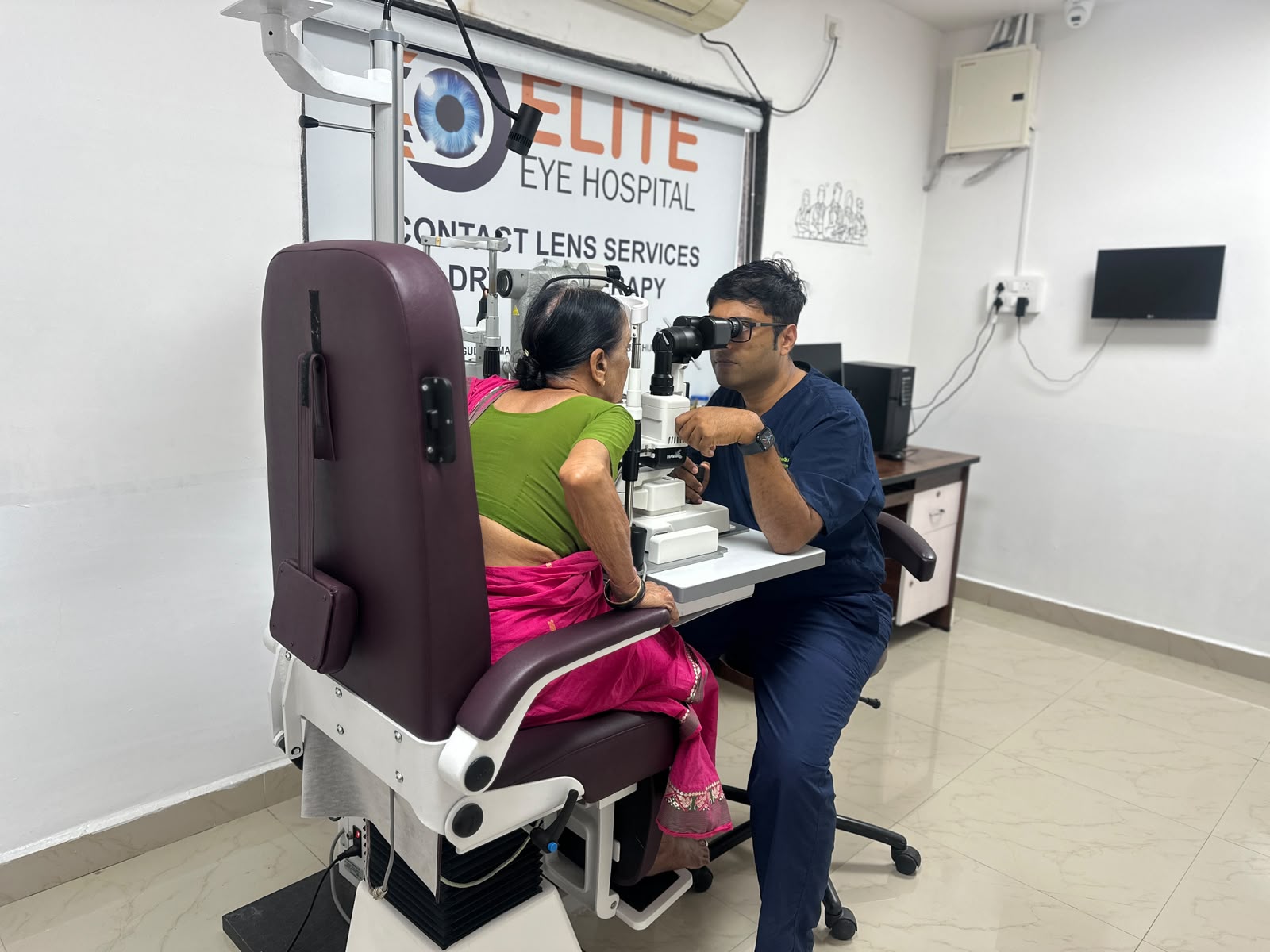 Elite Eye Hospitals Nallagandla branch exterior above Vijaya Diagnostics